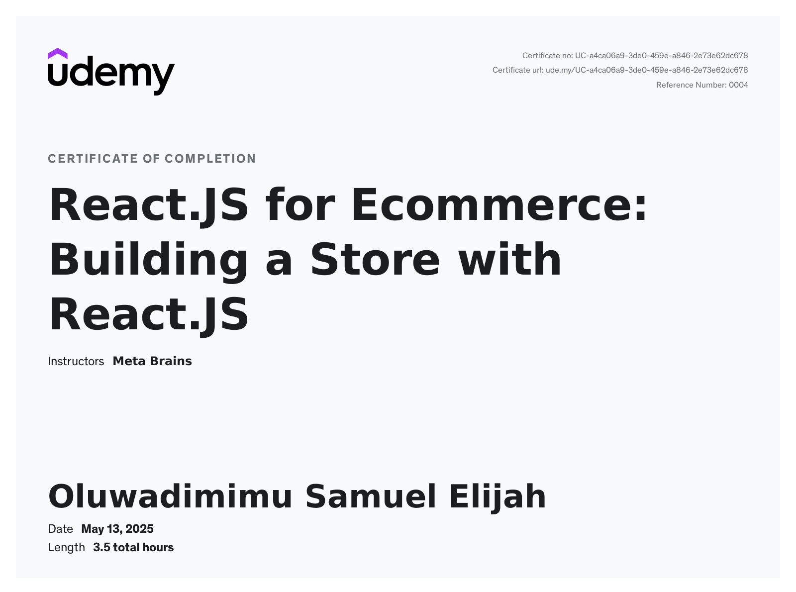 React.JS for Ecommerce: Udemy